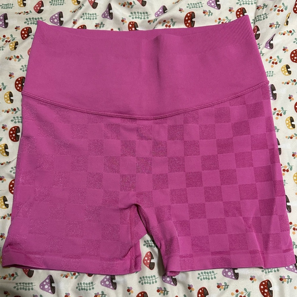 Pink checkered biker shorts